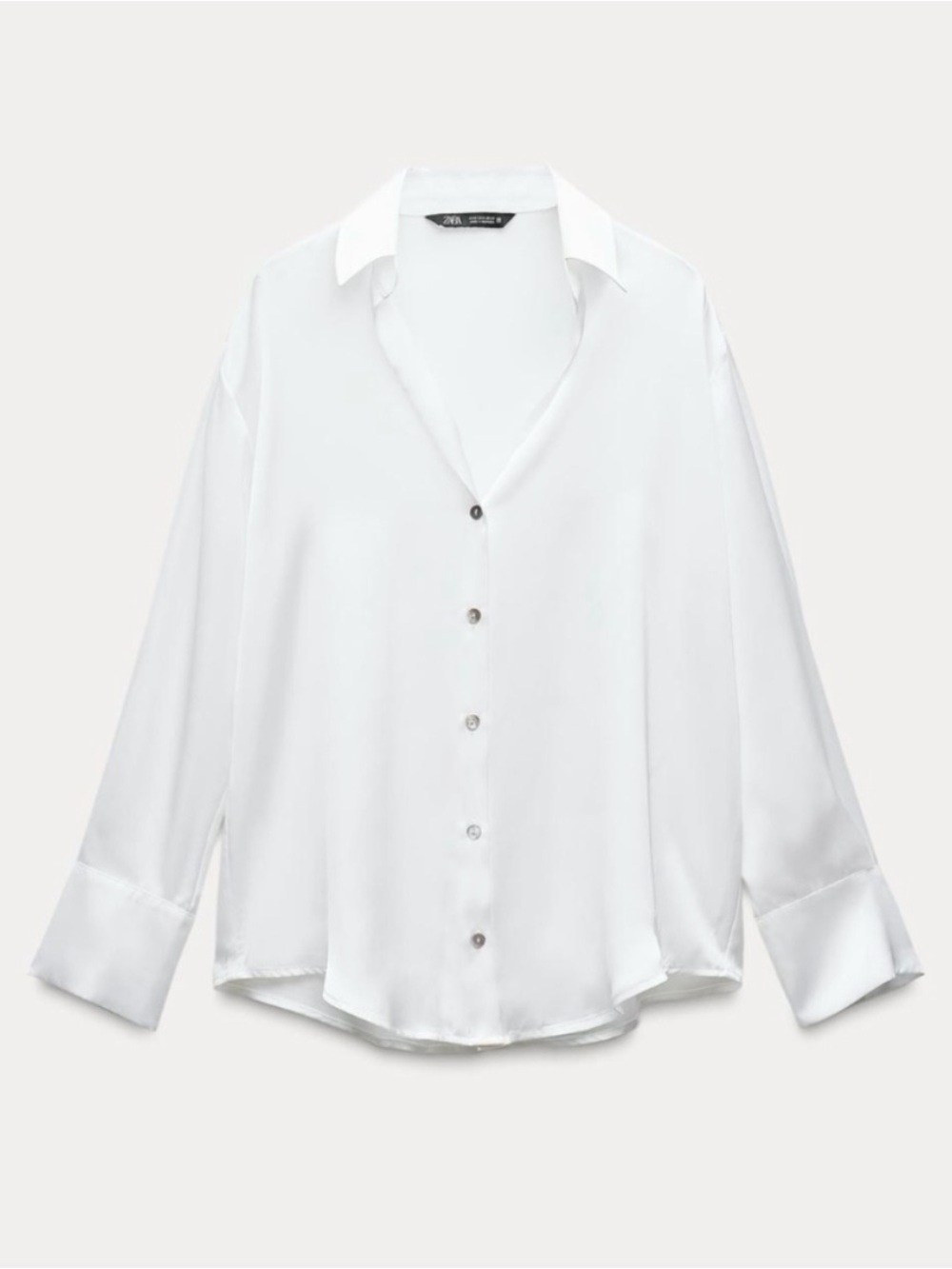 Zara White Satin Button-Down Blouse